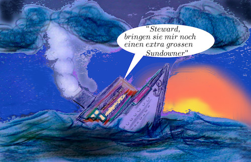 Cartoon: schiffsreise (medium) by ab tagged schiff,see,meer,reise,fahrt,untergang,sinken,sonne,trinken
