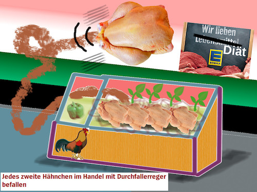 Cartoon: schlank mit huhn (medium) by ab tagged huhn,nahrung,lebensmittel,hygiene,keime,krankheit