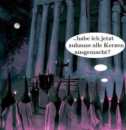 Cartoon: schwarze messe (medium) by ab tagged gruppe,messe,dunkel,licht,kerze