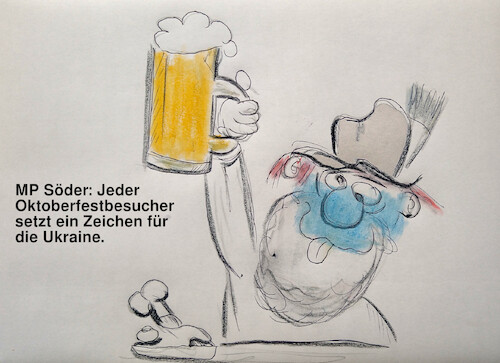 Cartoon: solidaritätssaufen (medium) by ab tagged bayern,bier,wiesn,ukraine,krieg,rausch