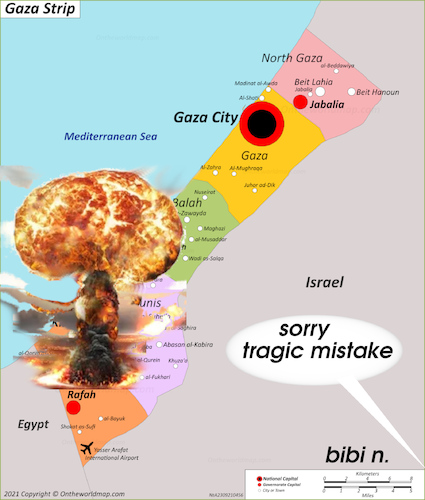 Cartoon: soon (medium) by ab tagged gaza,israel,palestina,mp,bomb,war,death