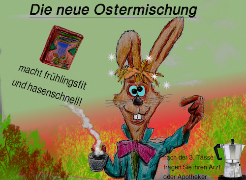 Cartoon: speed brunch (medium) by ab tagged ostern,hase,morgen,kaffee,espresso