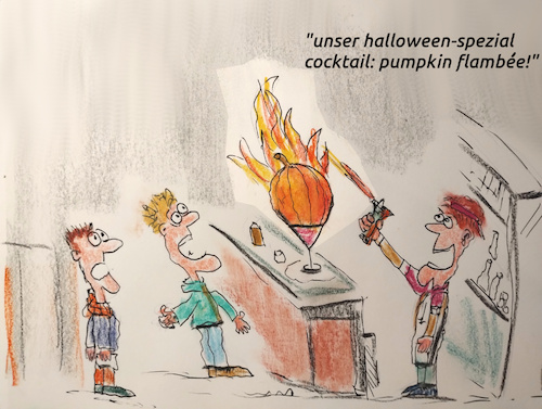 Cartoon: spezialdrink (medium) by ab tagged halloween,bar,cocktail,getränk,kürbis