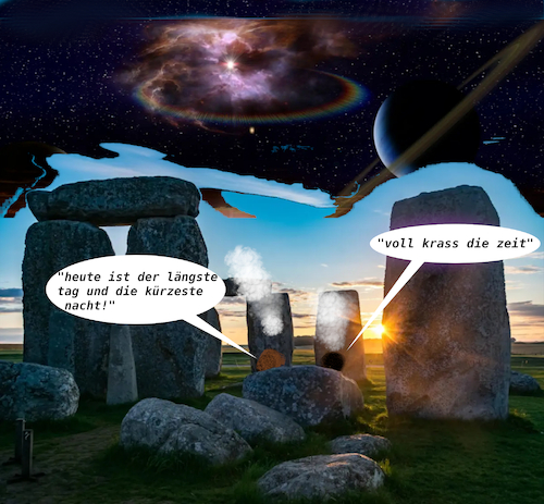 Cartoon: stoned henge (medium) by ab tagged sonnewende,england,tag,nacht,sommeranfang,zenith,rausch,drogen,kult,steine,feier