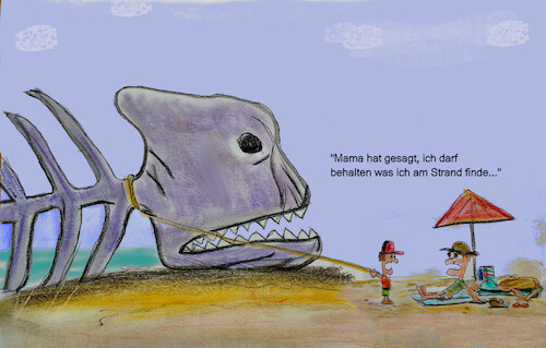 Cartoon: strandurlaub (medium) by ab tagged ferien,meer,erholung,kinder,starnd,urlaub,tiere,sand
