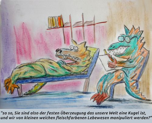 Cartoon: unglaublich (medium) by ab tagged idee,wahn,glaube,dino,echse,ansicht,doktor,patient