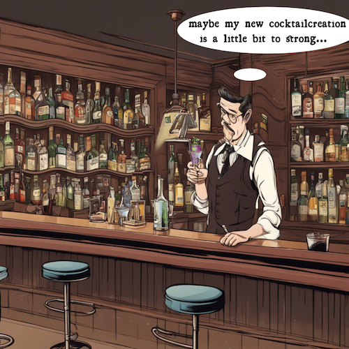 Cartoon: uppps (medium) by ab tagged barkeeper,mixer,bar,cocktail,experiment,new,drinks