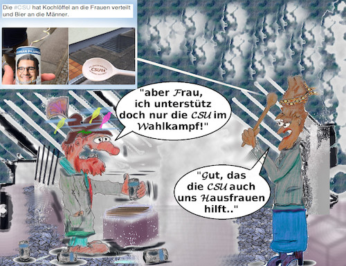 Cartoon: wahlk r ampf (medium) by ab tagged wahlkampf,bayern,csu,bier,kochlöffel,hausfrau