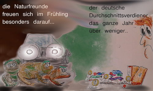 Cartoon: wanderung (medium) by ab tagged natur,frühling,tiere,kröten,geld,brieftasche