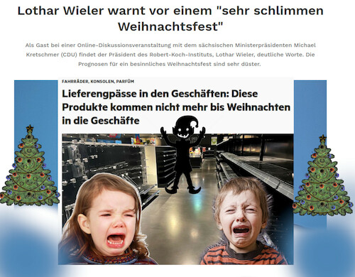 Cartoon: weihnachtswieler (medium) by ab tagged weihnachten,deutschland,virus,rki,kinder,konsum,geschenke,mangel,lieferengpässe,versagen
