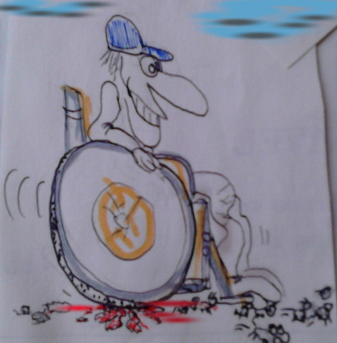 Cartoon: wheelman (medium) by ab tagged rollstuhl,insekten,blut