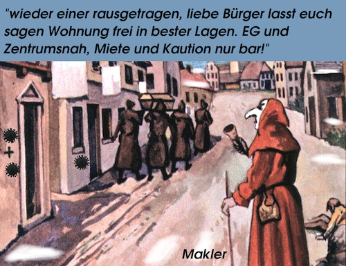 Cartoon: wohnungsmarkt und pandemie (medium) by ab tagged pandemie,seuche,immobilien,wohnen,wohnung,geld