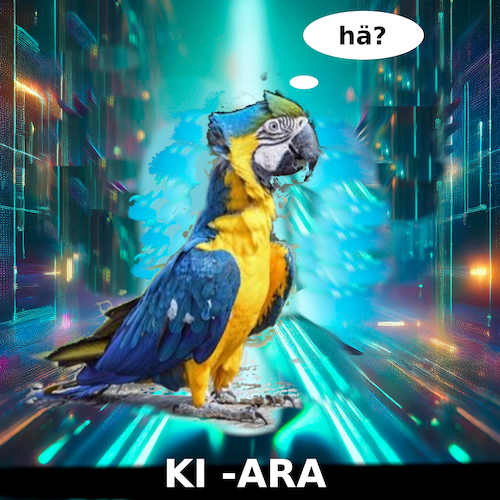 Cartoon: wort des jahres (medium) by ab tagged deutschland,wort,begriff,ki,medien,künstlich,blabla,ara,vogel,ffen,intelligent,reden,gedanken