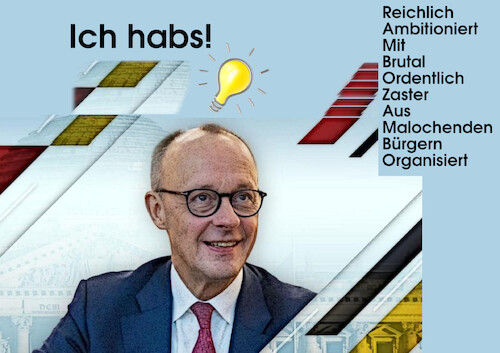 Cartoon: zupackend (medium) by ab tagged deutschland,partei,koalition,name,merz,kanzler,neu,geld,hip,cool,cdu,csu,spd