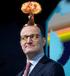 Cartoon: hitzewelle über deutschland (small) by ab tagged sommer,sonne,hitze,gehirn,kopf,politiker,spahn,atomwaffe,atombombe