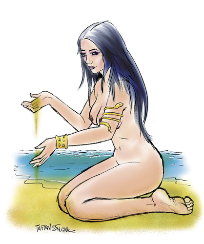 Cartoon: Kleopatra (medium) by Tufan Selcuk tagged kleopatra,sedir,island,beach
