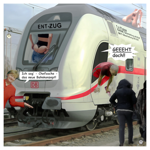 Cartoon: BAHNbrechend (medium) by Night Owl tagged 2018,deutsche,bahn,berlin,münchen,probleme,fernstrecken,verspätung,ausfall,defekt,attraktivität,fahrgäste,merkel