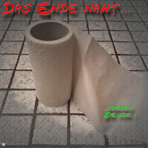 Cartoon: Endzeitstimmung (medium) by Night Owl tagged klopapier,toilettenpapier,lavatory,paper,bathroom,tissue,endzeit,apocalyptic,mood