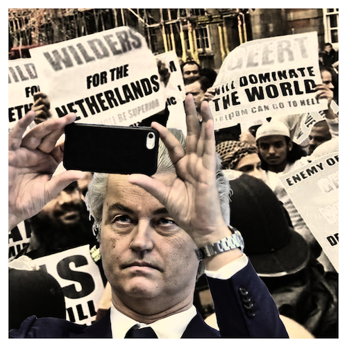 Cartoon: nazissistic V2 (medium) by Night Owl tagged geert,wilders,islam,netherlands,selfie,selbstverliebt,narcissistic,narzissmus