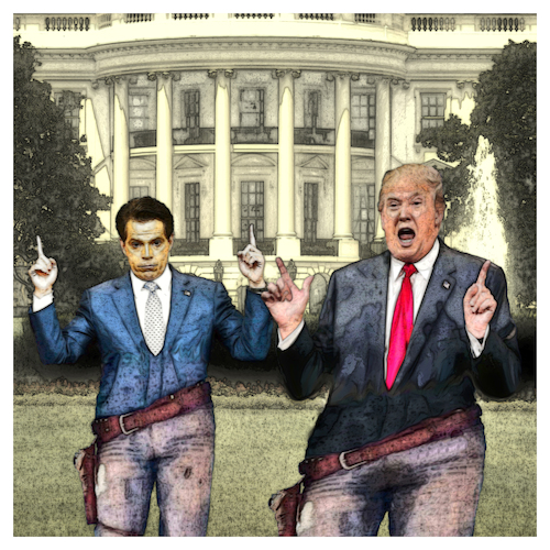 Cartoon: Straight Shooters (medium) by Night Owl tagged anthony,scaramucci,donald,trump,us,usa,präsident,kommunikationsdirektor,communications,director,kommunikationschef,weißes,haus,white,house,entlassung,removal,gefeuert,fired,the,mooch