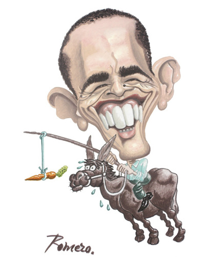 Cartoon: Barack Obama cabalga (medium) by Romero tagged obama,barack,art,caricature,crisis,man,politics,portrait,usa
