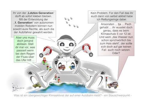 Cartoon: genervte Autofahrer (medium) by BES tagged technik,künstliche,intelligenz,deutschland,roboter,bes,natur,auto,erderwärmung,gefahr,gesellschaft,karikatur,mann,männer,sicherheit,stadt,umwelt,umweltschutz,wasser,letzte,generation,rettungsring,stau