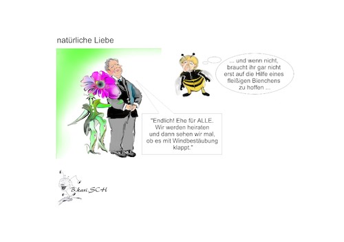 Cartoon: natürliche Liebe (medium) by BES tagged ehe,liebe,für,alle,hochzeit,heiraten,kinder,bekommen,homoehe,lesbe,adoption,pflanzen,natur,partnerschaft,mann,frau,ehepaar