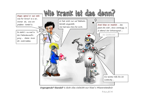 Cartoon: SCHLAUDUMM (medium) by BES tagged forschung,technik,medizintechnik,elektronik,mechanik,philosophie,vision,zwiespalt,gesundheit,moral,ethik,patienten,ärzte,politik,betrug,korruption,wirtschaft,pharma