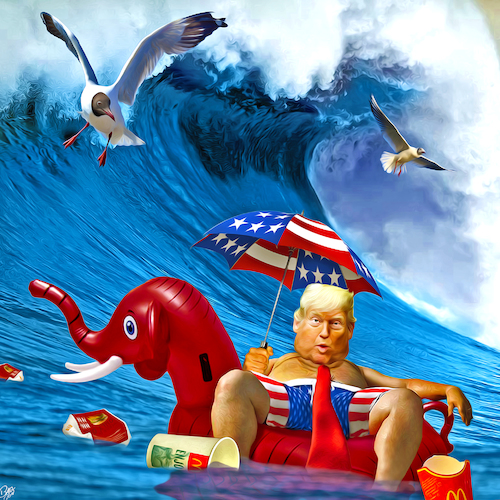 Cartoon: Blue Wave (medium) by Bart van Leeuwen tagged midterms,elections,blue,wave,bluewave,trump