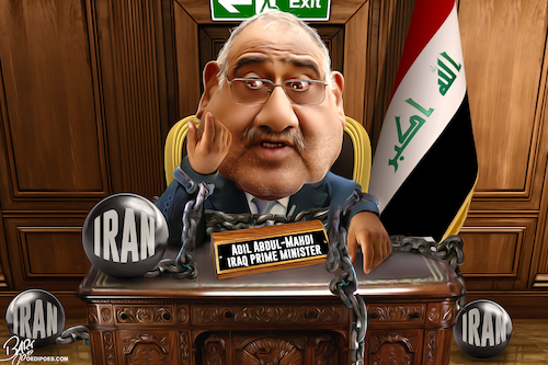 Cartoon: Chained to the desk (medium) by Bart van Leeuwen tagged adil,abdul,mahdi,prime,minister,revolution,iran,iraq,step,down