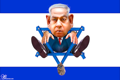 Cartoon: Deadlock Netanyahu (medium) by Bart van Leeuwen tagged benjamin,netanyahu,israel,deadlock,election,rerun,gantz