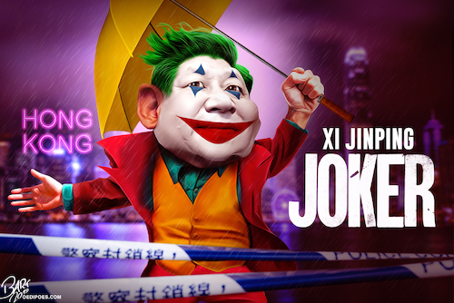 Cartoon: Joker Xi Jinping (medium) by Bart van Leeuwen tagged hong,kong,protests,umbrella,movement,xi,jinping,riots,democracy,joker