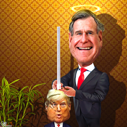 Cartoon: Political yardstick (medium) by Bart van Leeuwen tagged bush,wh,trump,41,republican,former,president,rip