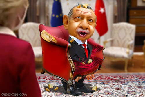 Cartoon: Sofagate (medium) by Bart van Leeuwen tagged von,der,leyen,erdogan,sofagate,chair,sofa,eu,summit,humiliation,michael