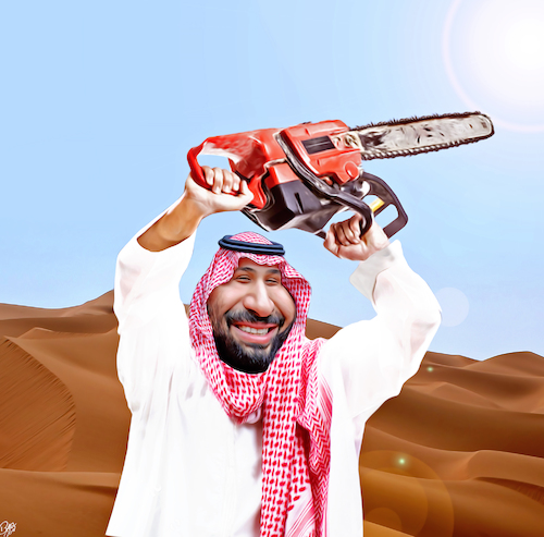 Cartoon: The Saudi Chain Saw Massacre (medium) by Bart van Leeuwen tagged mohammed,bin,salman,khashoggi,saudi,arabia