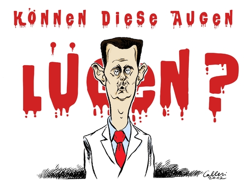 Cartoon: Assad (medium) by Paolo Calleri tagged zivilisten,5000,massenproteste,blutvergießen,liga,arabische,damaskus,universität,rede,regime,aufstand,syrien,diktator,staatschef,assad,al,baschar,assad,staatschef,diktator,aufstand,regime,rede,universität