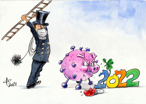 Cartoon: Auf ein Neues! (medium) by Paolo Calleri tagged welt,silvester,jahreswechsel,2021,2022,covid,pandemie,corona,gesundheit,hoffnung,zukunft,massnahmen,gesellschaft,arbeit,soziales,wirtschaft,impfung,impfquote,mutationen,varianten,omikron,glueck,neujahr,karikatur,cartoon,paolo,calleri,welt,silvester,jahreswechsel,2021,2022,covid,pandemie,corona,gesundheit,hoffnung,zukunft,massnahmen,gesellschaft,arbeit,soziales,wirtschaft,impfung,impfquote,mutationen,varianten,omikron,glueck,neujahr,karikatur,cartoon,paolo,calleri