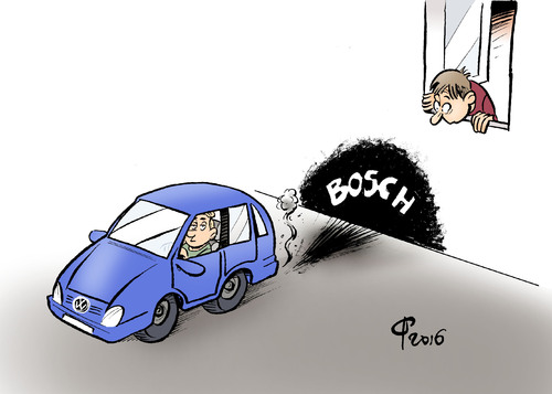 Cartoon: Autozulieferer Bosch (medium) by Paolo Calleri tagged deutschland,usa,vw,volkswagen,bosch,zulieferer,abgasskandal,skandal,vorwuerfe,software,manipulation,betrug,abschaltvorrichtung,karikatur,cartoon,paolo,calleri,deutschland,usa,vw,volkswagen,bosch,zulieferer,abgasskandal,skandal,vorwuerfe,software,manipulation,betrug,abschaltvorrichtung,karikatur,cartoon,paolo,calleri