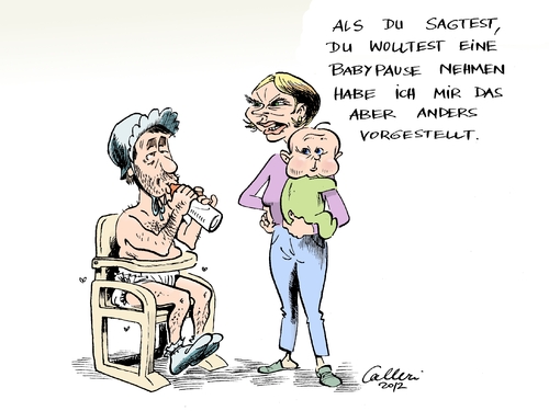 Cartoon: Babypause (medium) by Paolo Calleri tagged männer,erziehung,babypause,elternzeit,baby,mann,frau,familie,familie,frau,mann,elternzeit,babypause,erziehung,männer