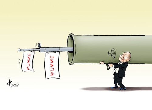 Cartoon: Bazooka-Olaf (medium) by Paolo Calleri tagged deutschland,bundeskanzler,olaf,scholz,bazooka,wumms,wirtschaft,energie,preise,gesellschaft,finanzen,karikatur,cartoon,paolo,calleri,deutschland,bundeskanzler,olaf,scholz,bazooka,wumms,wirtschaft,energie,preise,gesellschaft,finanzen,karikatur,cartoon,paolo,calleri