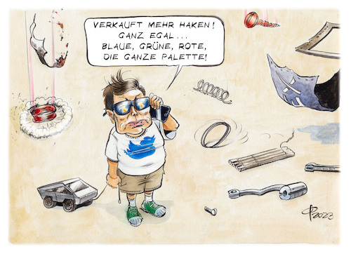 Cartoon: Blauer Haken (medium) by Paolo Calleri tagged usa,elon,musk,tesla,spacex,twitter,verifizierung,haken,finanzen,wirtschaft,riesenrakete,starship,karikatur,cartoon,paolo,calleri,usa,elon,musk,tesla,spacex,twitter,verifizierung,haken,finanzen,wirtschaft,riesenrakete,starship,karikatur,cartoon,paolo,calleri