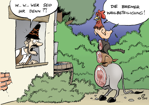 Cartoon: Bremen-Wahl (medium) by Paolo Calleri tagged deutschland,bremen,buergerschaftswahl,landtagswahl,wahlen,beteiligung,wahlbeteiligung,demokratie,2015,stadtmusikanten,karikatur,cartoon,paolo,calleri,deutschland,bremen,buergerschaftswahl,landtagswahl,wahlen,beteiligung,wahlbeteiligung,demokratie,2015,stadtmusikanten,karikatur,cartoon,paolo,calleri