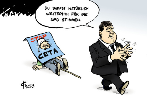 Cartoon: CETA-Konvent (medium) by Paolo Calleri tagged deutschland,kanada,handel,handelsabkommen,spd,parteien,sozaildemokraten,konvent,abstimmung,ceta,wirtschaft,kritiker,befuerworter,waehler,wahlen,karikatur,cartoon,paolo,calleri,deutschland,kanada,handel,handelsabkommen,spd,parteien,sozaildemokraten,konvent,abstimmung,ceta,wirtschaft,kritiker,befuerworter,waehler,wahlen,karikatur,cartoon,paolo,calleri