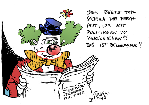 Cartoon: Clowns (medium) by Paolo Calleri tagged calleri,paolo,karikatur,komiker,bundestagswahl,italiener,spott,frotzelei,berlusconi,silvio,grillo,beppe,clowns,aeusserung,steinbrueck,peer,kanzlerkandidat,patt,parlamentswahl,rom,italien,deutschland,deutschland,italien,rom,parlamentswahl,patt,kanzlerkandidat,peer,steinbrueck,aeusserung,clowns,beppe,grillo,silvio,berlusconi,frotzelei,spott,italiener,bundestagswahl,komiker,karikatur,paolo,calleri