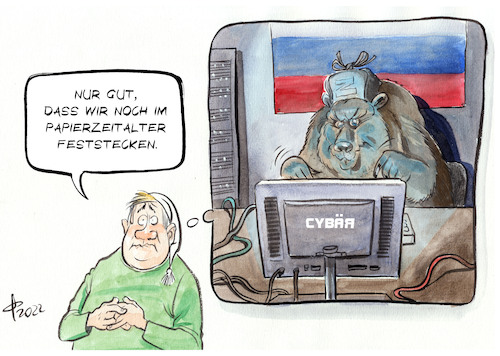 Cartoon: Cyberattacken (medium) by Paolo Calleri tagged deutschland,ukraine,krieg,russland,medien,cyber,attacken,wirtschaft,infrastruktur,digitalisierung,karikatur,cartoon,paolo,calleri,deutschland,ukraine,krieg,russland,medien,cyber,attacken,wirtschaft,infrastruktur,digitalisierung,karikatur,cartoon,paolo,calleri