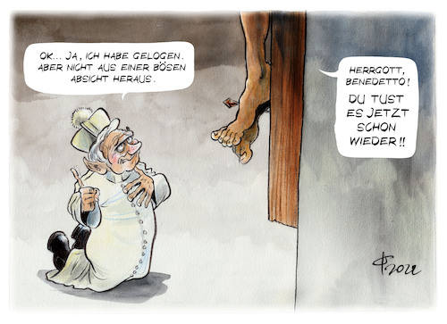 Cartoon: Das achte Gebot (medium) by Paolo Calleri tagged vatikan,rom,deutschland,joseph,ratzinger,papst,benedikt,missbrauch,gutachten,falschaussage,luege,karikatur,cartoon,paolo,vatikan,rom,deutschland,joseph,ratzinger,papst,benedikt,missbrauch,gutachten,falschaussage,luege,karikatur,cartoon,paolo