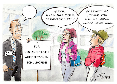 Cartoon: Deutschpflicht (medium) by Paolo Calleri tagged deutschland,parteien,cdu,generalsekretaer,czaja,deutsch,deutschpflicht,schulen,schulhoefe,kommunikation,sprachen,integration,karikatur,cartoon,paolo,calleri,deutschland,parteien,cdu,generalsekretaer,czaja,deutsch,deutschpflicht,schulen,schulhoefe,kommunikation,sprachen,integration,karikatur,cartoon,paolo,calleri