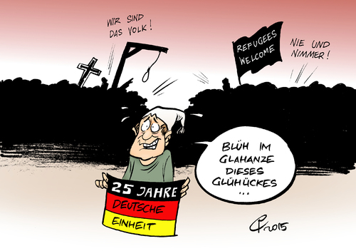 Cartoon: Einheit (medium) by Paolo Calleri tagged deutschland,dresden,buerger,demonstrationen,bewegung,islamophob,islamophobie,auslaenderfeindlich,neonazis,rechtsextremismus,einheit,oktober,25,jahre,2015,1990,willkommenskultur,fluechtlinge,asylheime,not,krieg,karikatur,cartoon,paolo,calleri,deutschland,dresden,buerger,demonstrationen,bewegung,islamophob,islamophobie,auslaenderfeindlich,neonazis,rechtsextremismus,einheit,oktober,25,jahre,2015,1990,willkommenskultur,fluechtlinge,asylheime,not,krieg,karikatur,cartoon,paolo,calleri