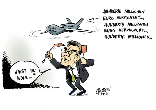 Cartoon: Euro Hawk (medium) by Paolo Calleri tagged drohne,aufklärungsdrohne,fluggeräte,projekt,ruestungsprojekt,scheitern,stopp,debakel,verteidigungsministerium,bundeswehr,bundesverteidigungsminister,thomas,de,maiziere,ausgaben,steuergelder,luftraum,europa,zulassung,karikatur,paolo,calleri,drohne,aufklärungsdrohne,fluggeräte,projekt,ruestungsprojekt,scheitern,stopp,debakel,verteidigungsministerium,bundeswehr,bundesverteidigungsminister,thomas,de,maiziere,ausgaben,steuergelder,luftraum,europa,zulassung,karikatur,paolo,calleri