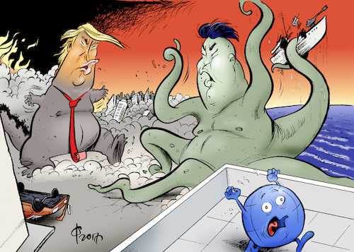 Cartoon: Feuer und Zorn (medium) by Paolo Calleri tagged usa,praesident,donald,trump,nordkorea,kim,jong,un,bedrohung,drohung,raketentests,atomraketen,konflikt,feuer,zorn,karikatur,cartoon,paolo,calleri,usa,praesident,donald,trump,nordkorea,kim,jong,un,bedrohung,drohung,raketentests,atomraketen,konflikt,feuer,zorn,karikatur,cartoon,paolo,calleri